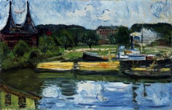 Edvard Munch : Lubeck Harbour with the Holstentor